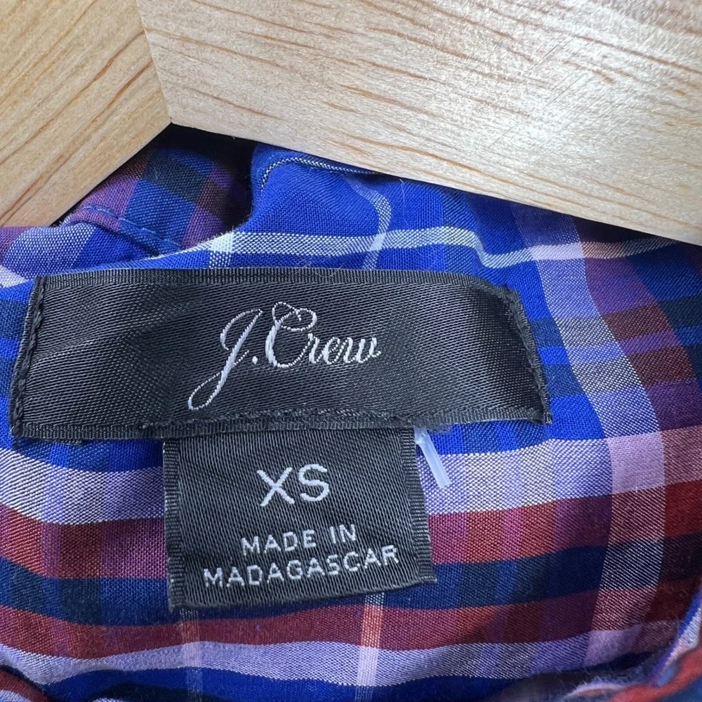 J Crew Womens Blue Red White Plaid Button‎ Up Shirt XS Long Sleeve Cotton